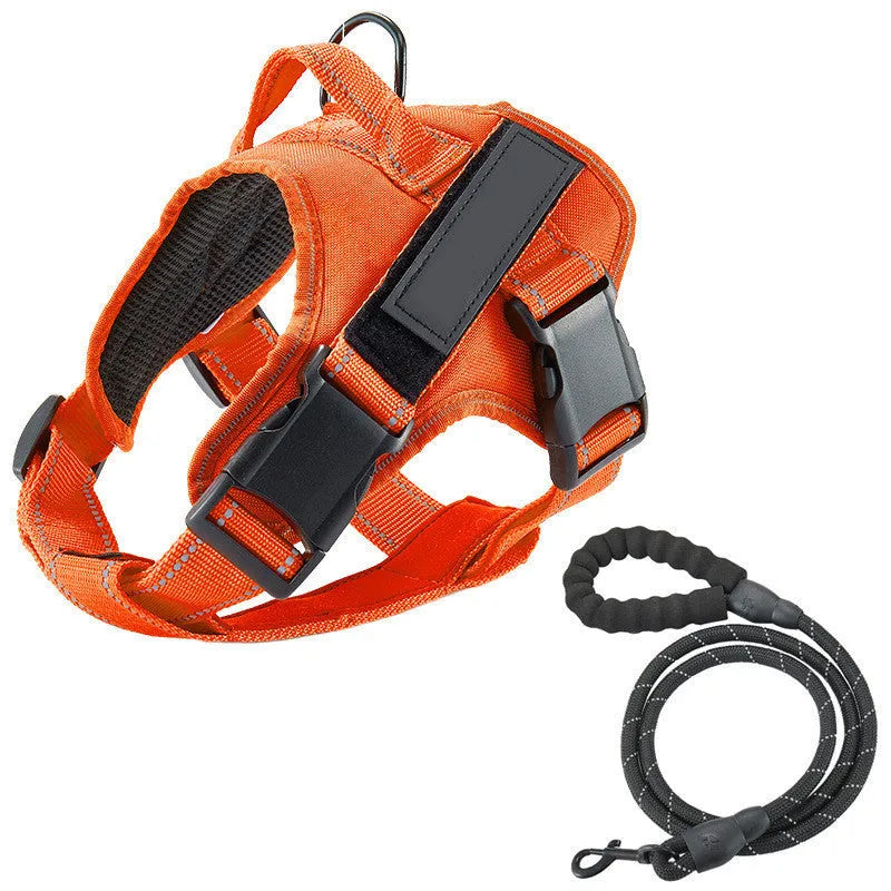 Dog vest chest strap leash harness in Oxford cloth with reflective stripes and breathable mesh, available in five colours.