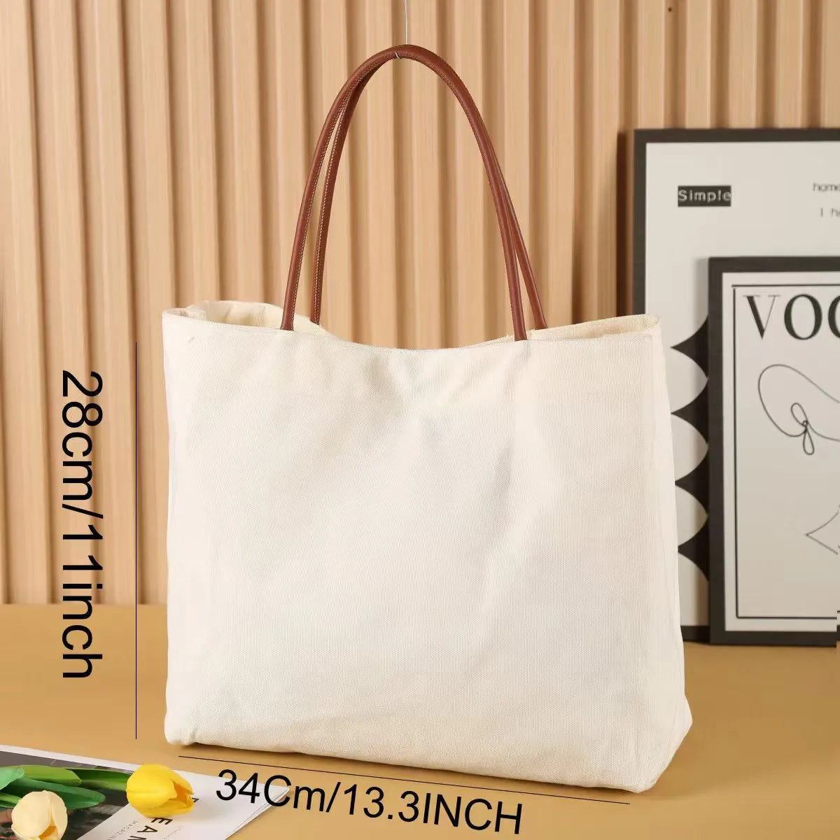 Natural cotton canvas tote bag with 40cm width for shopping and everyday carrying