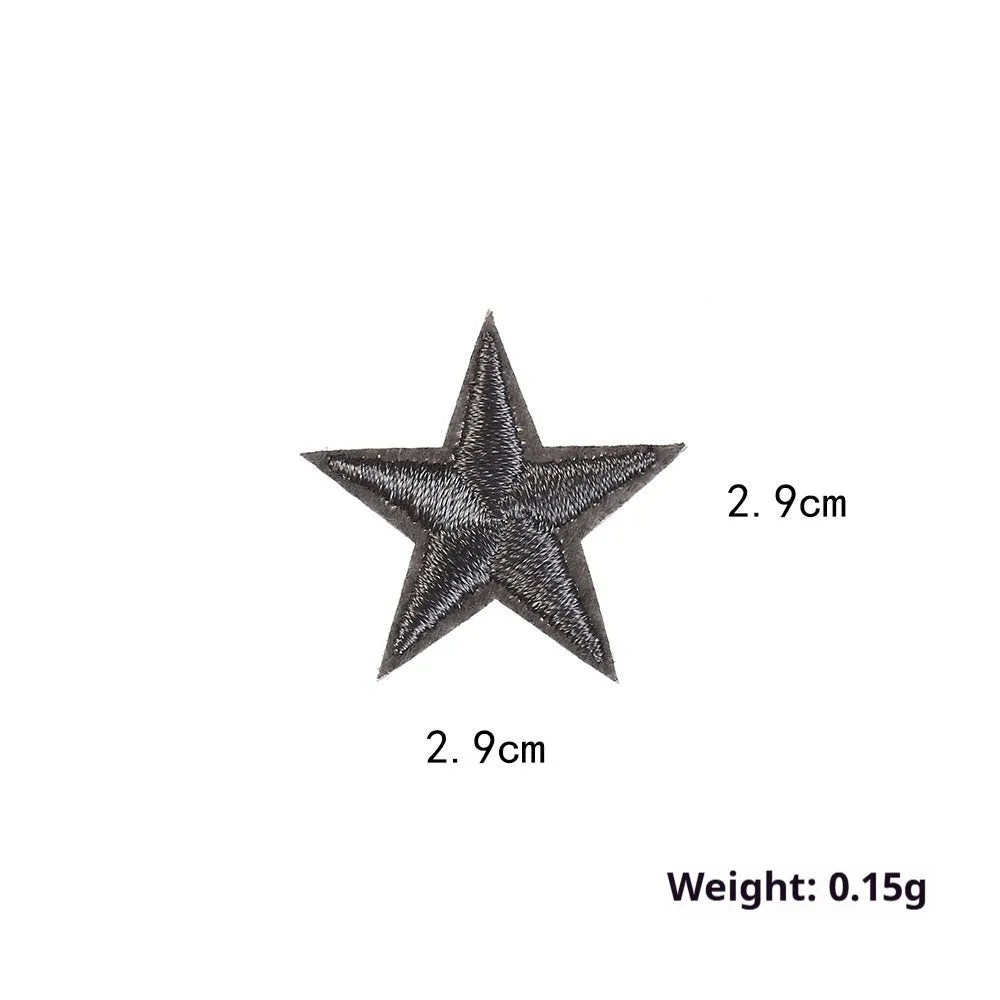 Colourful five-pointed star cloth embroidery stickers for DIY clothing decoration on a fabric background.