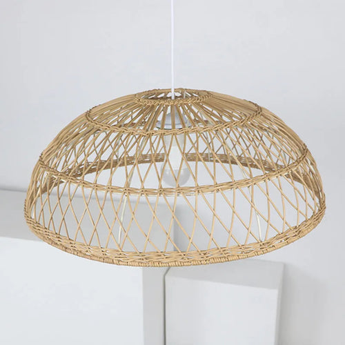 Handwoven bamboo chandelier lampshade 60cm diameter natural colour with open weave pattern