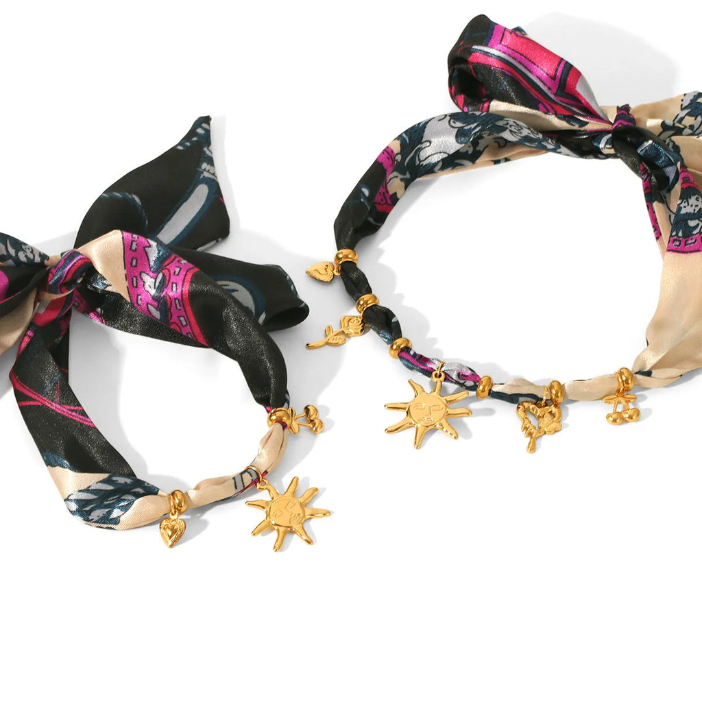 Sunflower necklace and ribbon bracelet set in stainless steel, children's jewellery in two colour options.