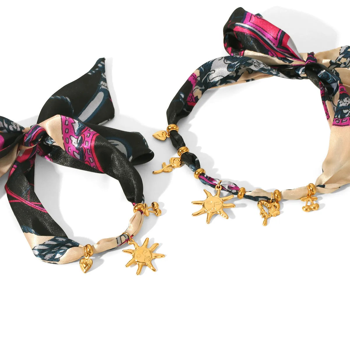 Sunflower necklace and ribbon bracelet set in stainless steel, children's jewellery in two colour options.