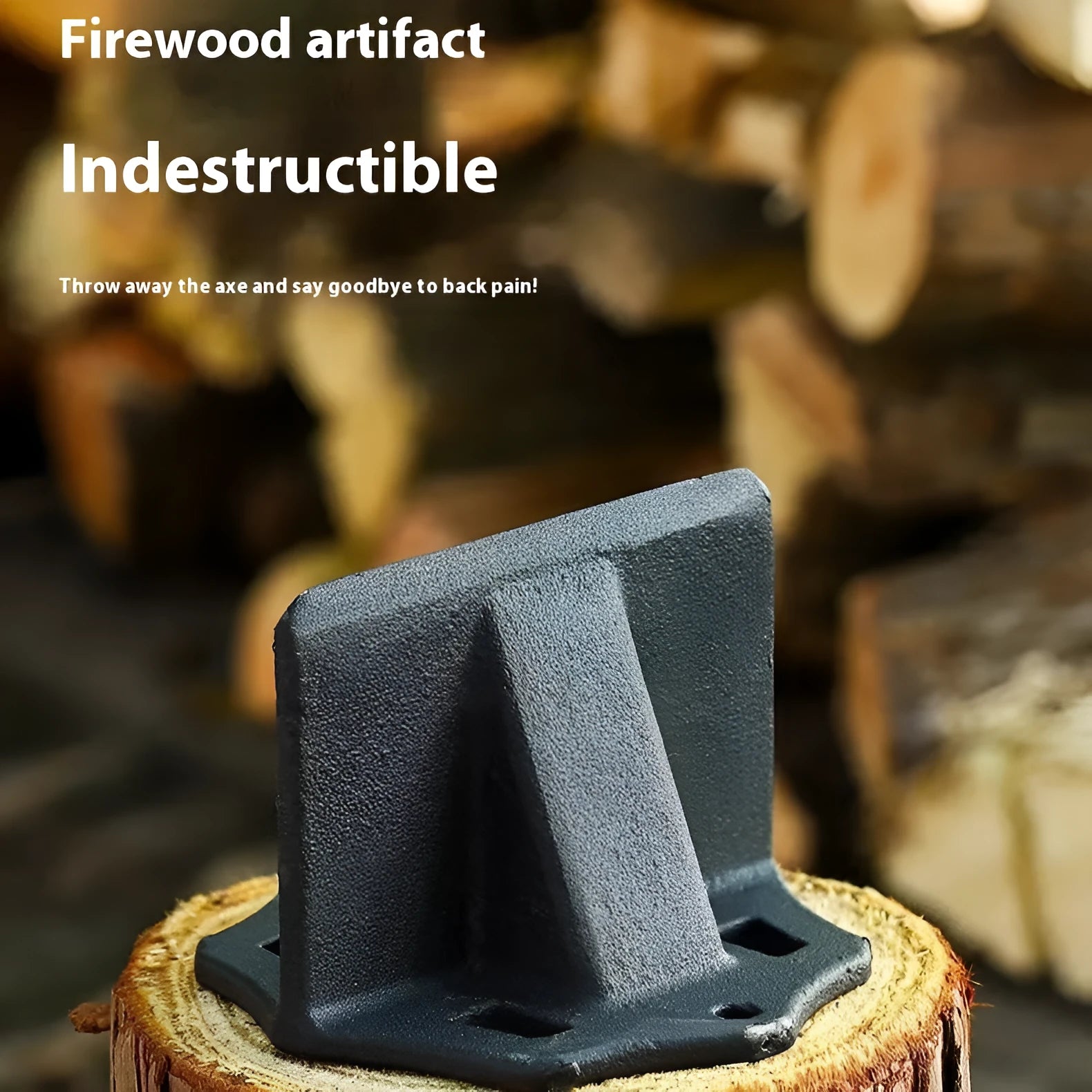 Small square cast iron wood splitter for manual log preparation