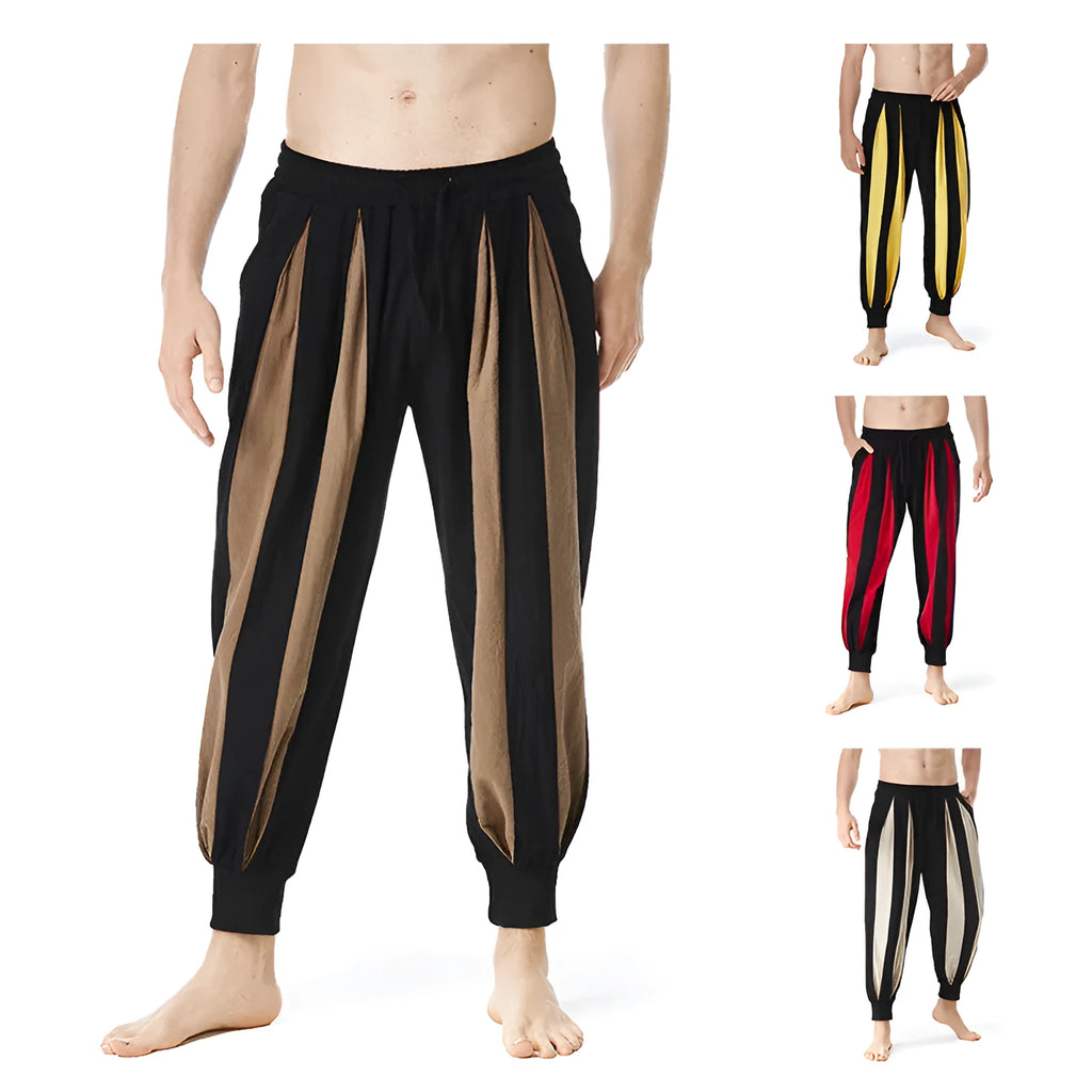 Men's straight-fit casual trousers in red, khaki, yellow, and brown colours for spring wear