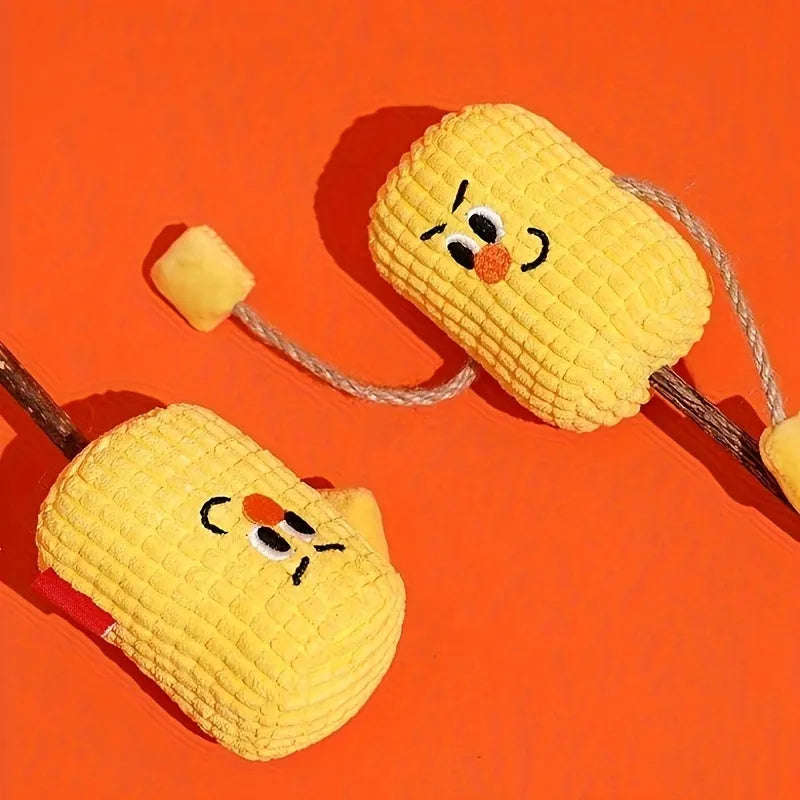 Polio wood corn cob shaped cat toy with catnip for dental cleaning, shown in Boxer and Coach designs.