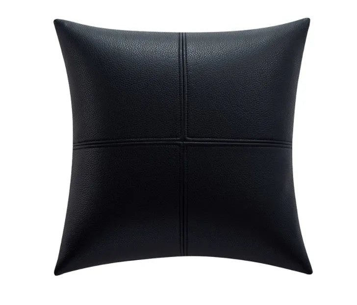 Solid colour soft cowhide leather pillow cover in a Nordic style, shown in a neutral tone.