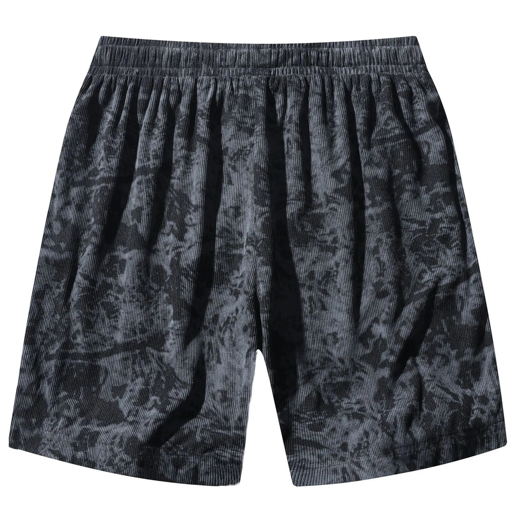 Men's camouflage pattern corduroy athletic shorts with a high waist on a neutral background.