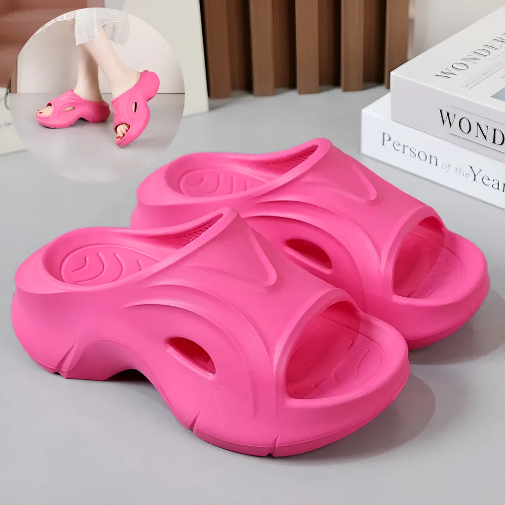 Women's thick-soled EVA beach slippers in white, black, or rose red colours