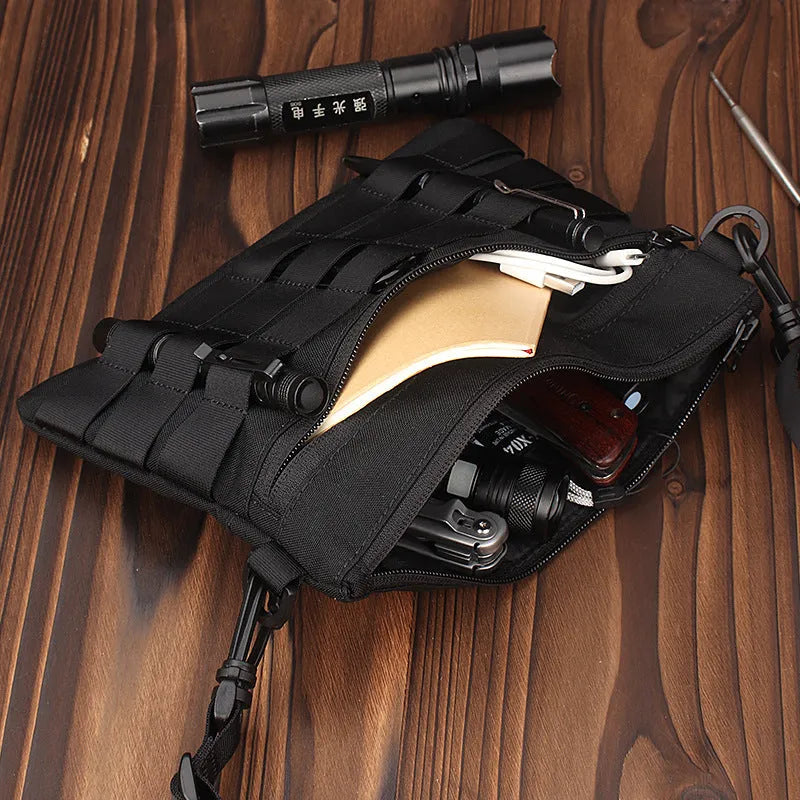 Black Oxford cloth portable outdoor tactical pouch measuring 18cm by 3.5cm