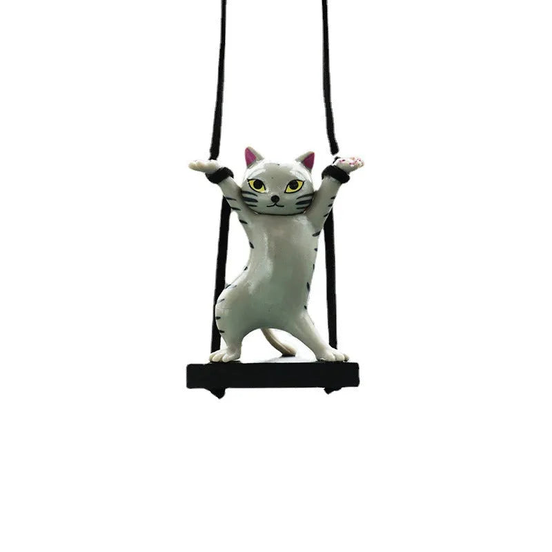 Resin cat pendant car hanger with adjustable rope in five colour variations
