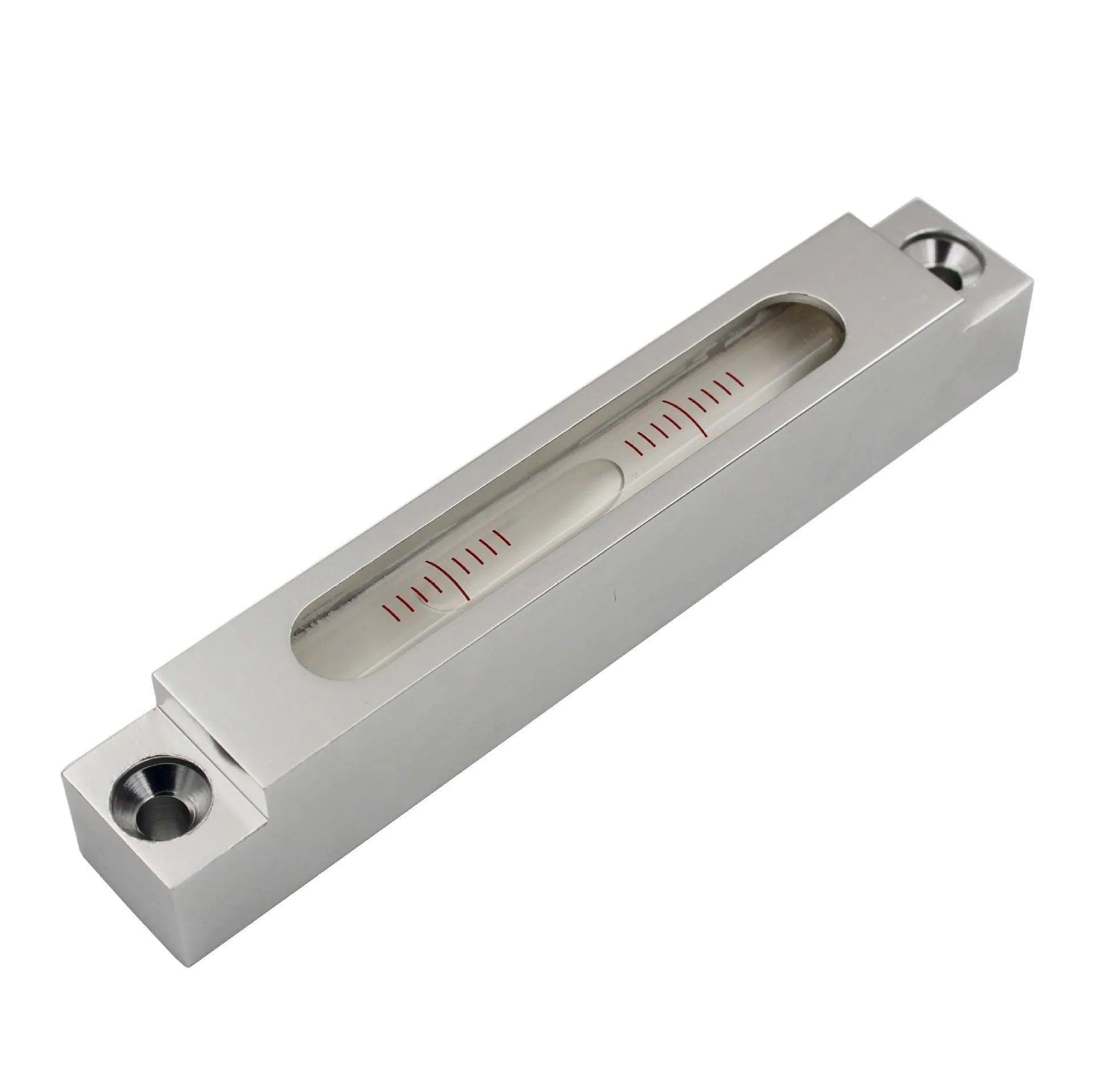 Metal and glass mini strip spirit level showing 132mm length for machine tool measurement