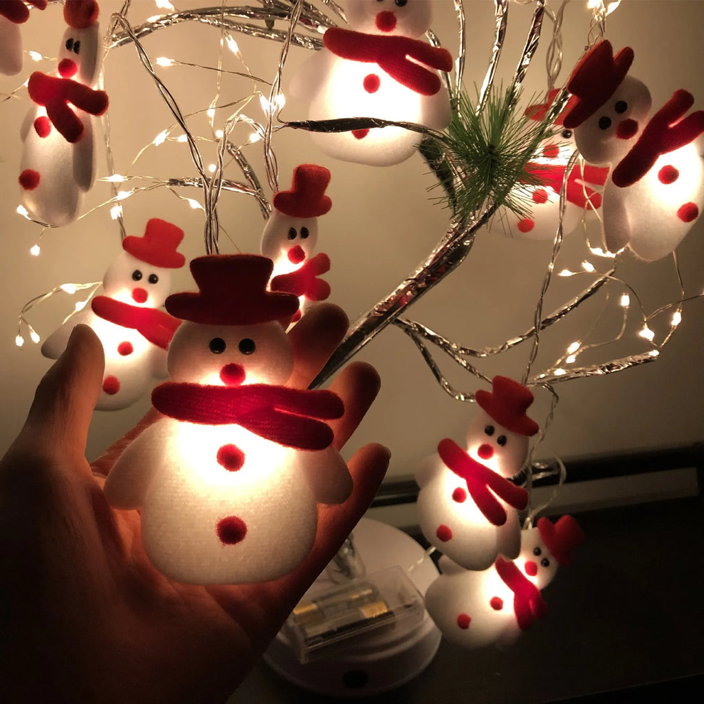 Snowman Christmas LED fairy lights garland in warm white with battery or USB power options