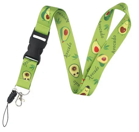 Fruit avocado cartoon design mobile phone lanyard with buckle attachment on polyester material