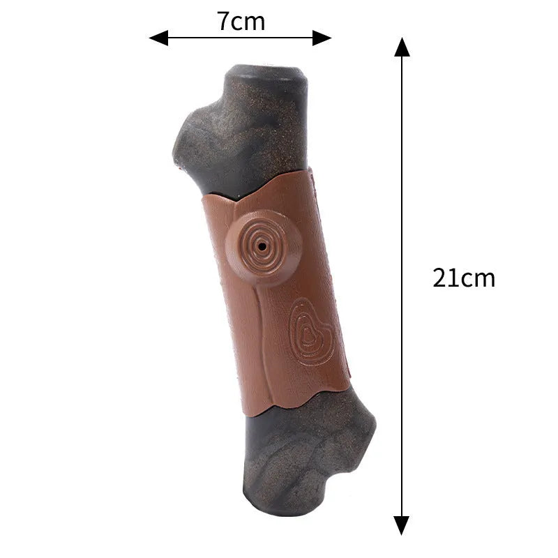 Large brown branch-shaped nylon dog chew toy for aggressive chewers.