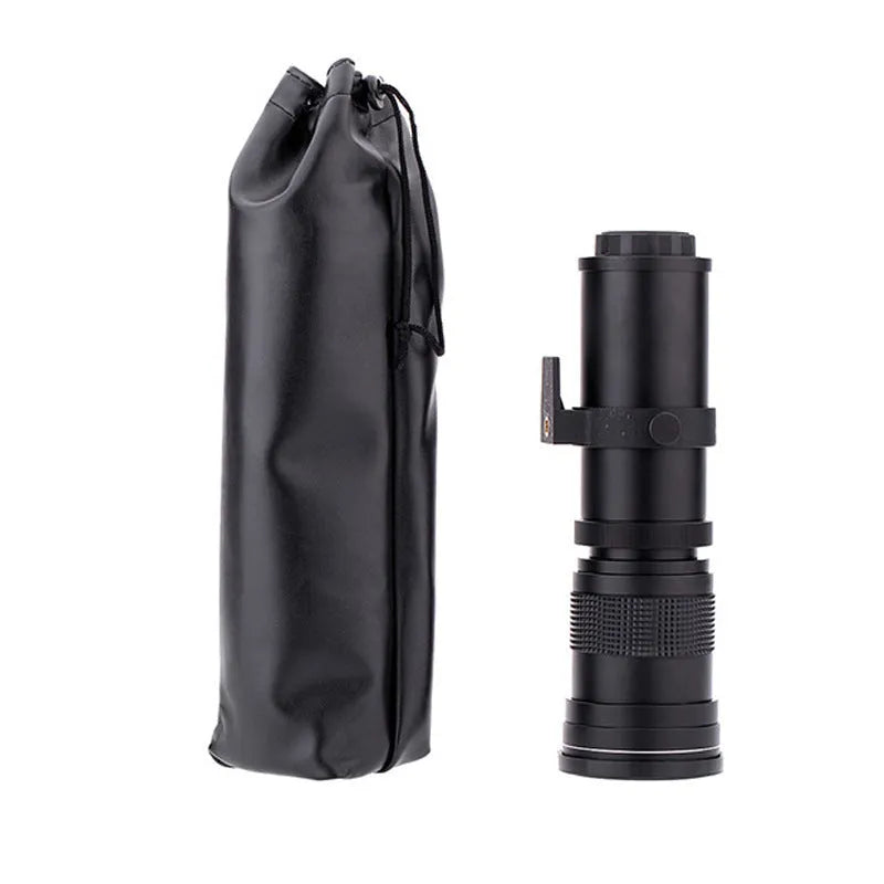 420-800mm manual telephoto zoom lens adapter with T-mount for DSLR cameras showing extended zoom position