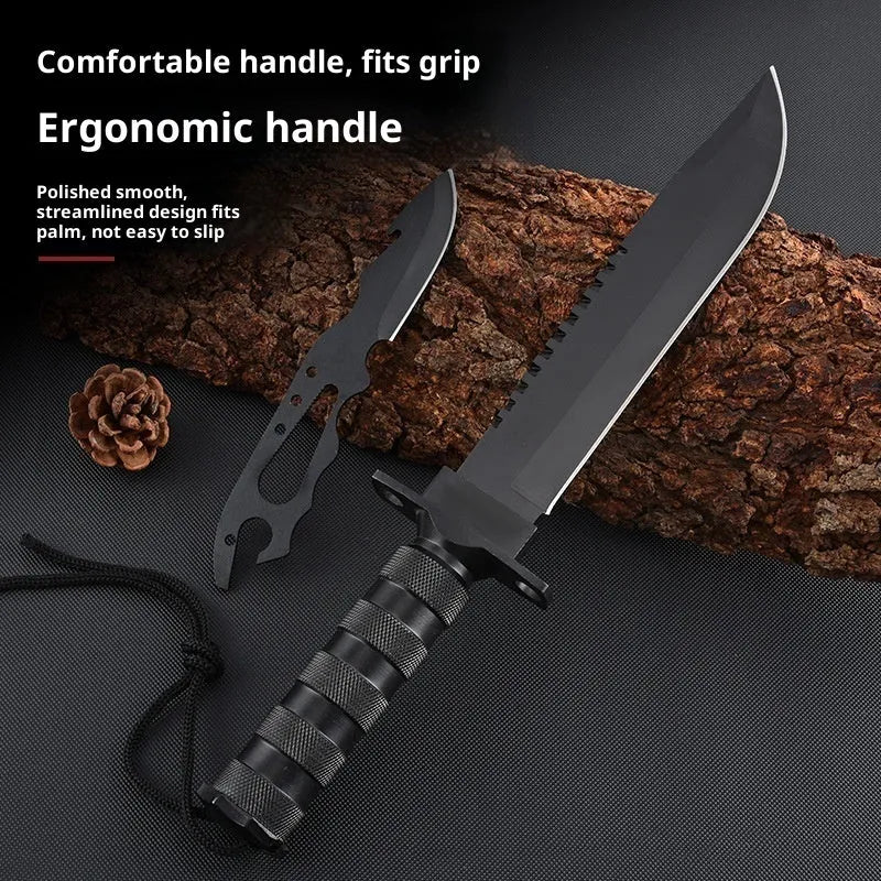 Keel integrated small straight survival tactical knife with aluminium handle and 8Cr19MoV blade in black colour