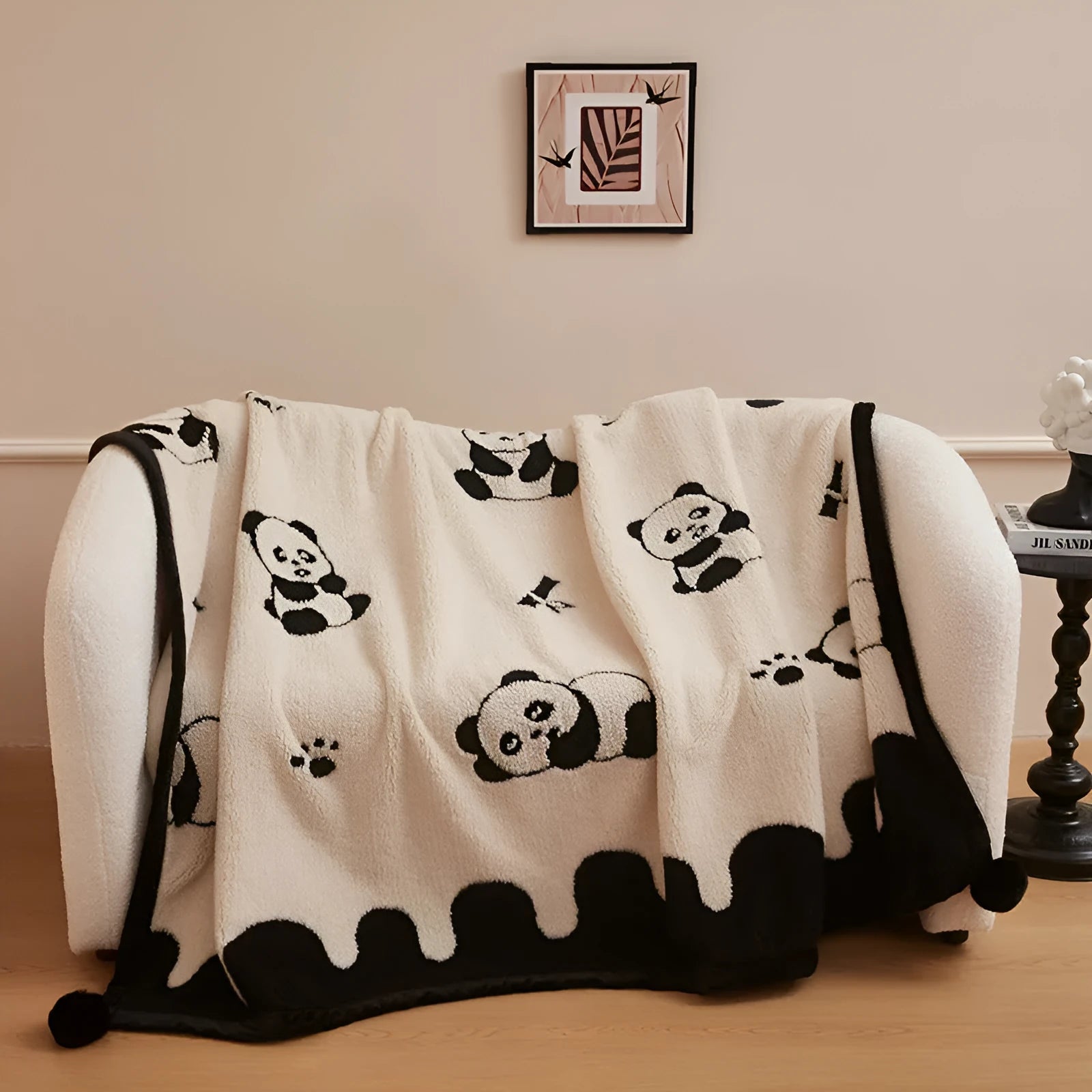 Cationic velvet multifunctional blanket in Panda Ball colour, soft fleece throw for autumn winter