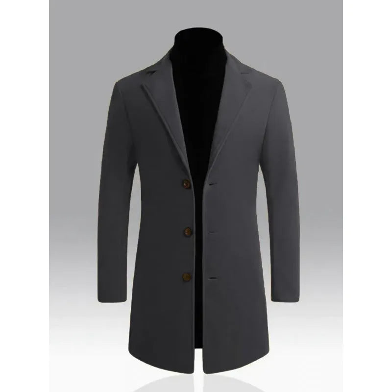 Men's loose fit solid colour trench coat in khaki, mid-length polyester outerwear with side seam pockets