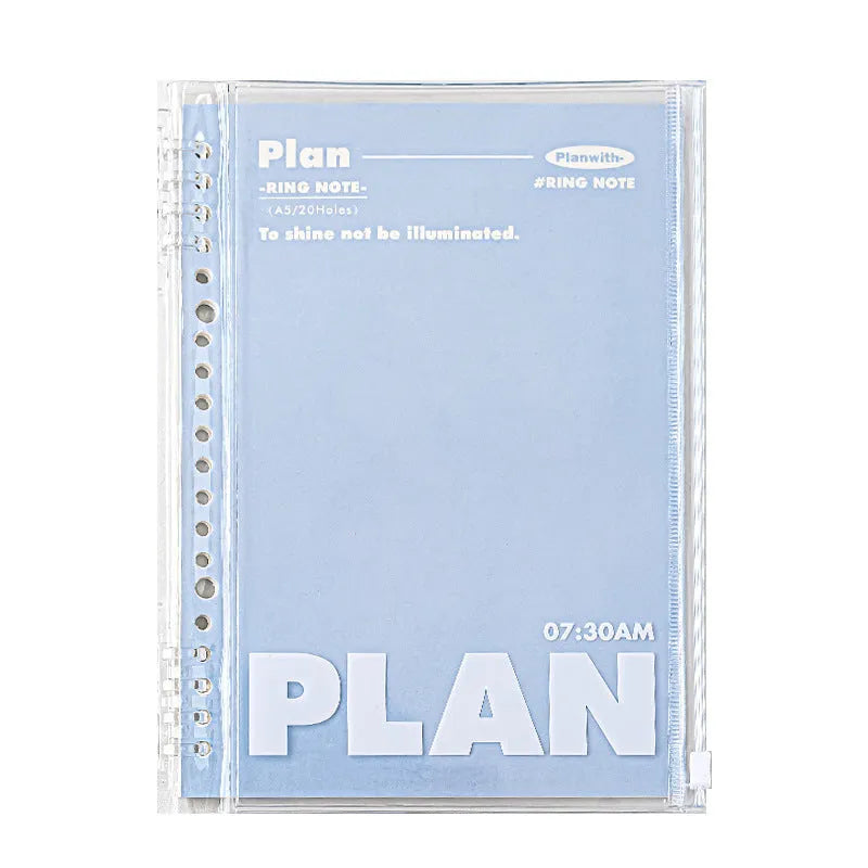 Clear A5 PVC storage folder for spiral notebooks in white or blue colour