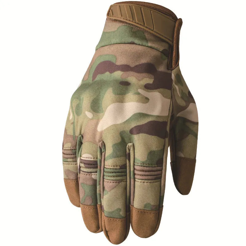 Outdoor multifunctional tactical gloves in A24 Black with touch screen fingertips from front view