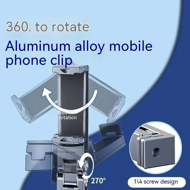 Aluminium alloy foldable clip phone holder in silver or grey, portable universal stand for hands-free viewing