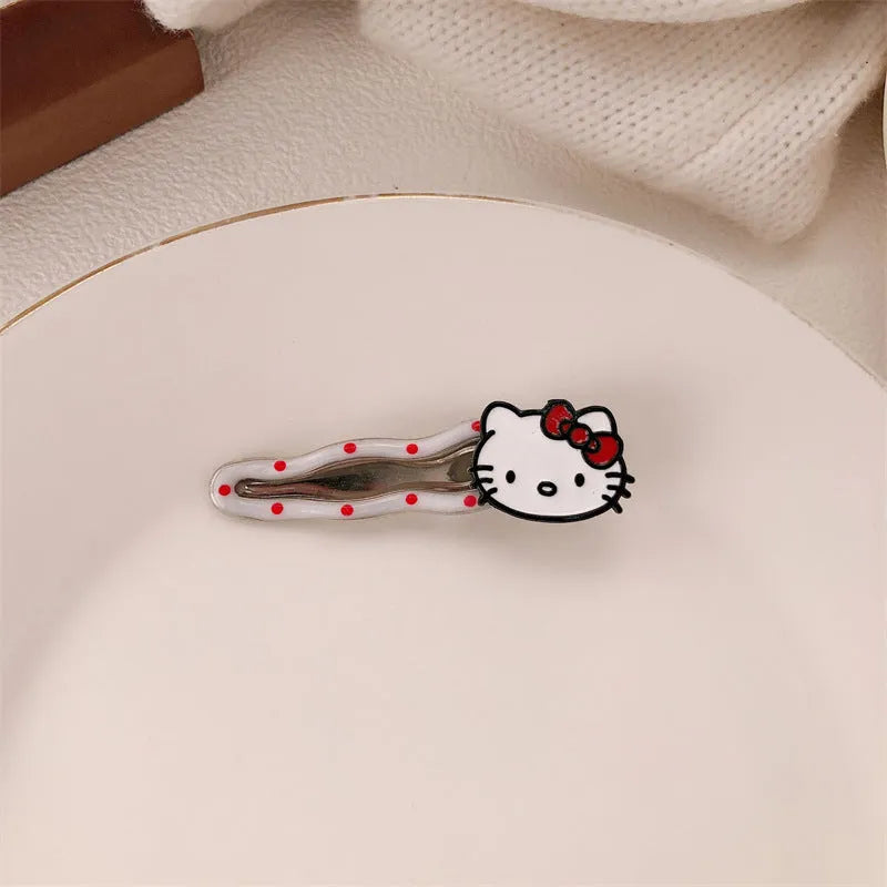 Red stereo love heart-shaped hairpin with French retro dots and willow leaf design