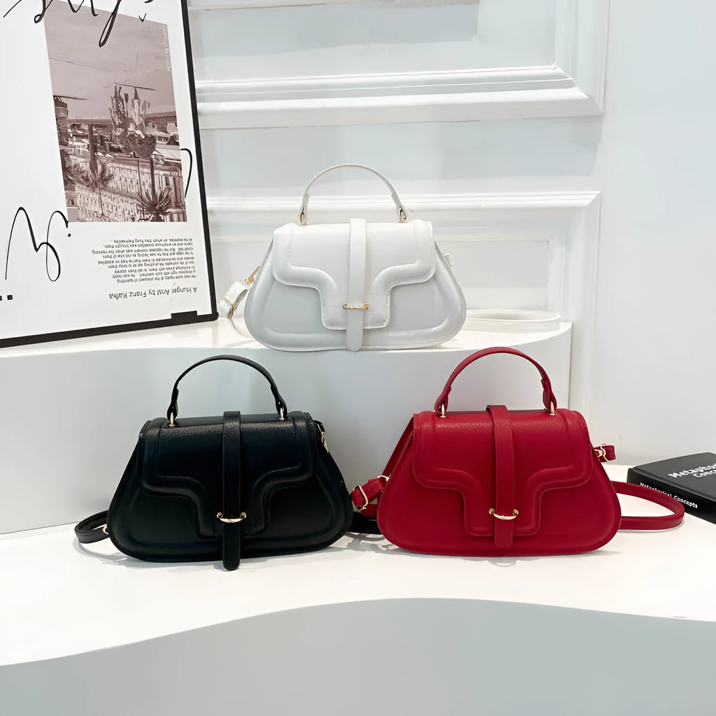 Fashion simple shoulder bag in black, horizontal square PU with sewing thread detail and single strap