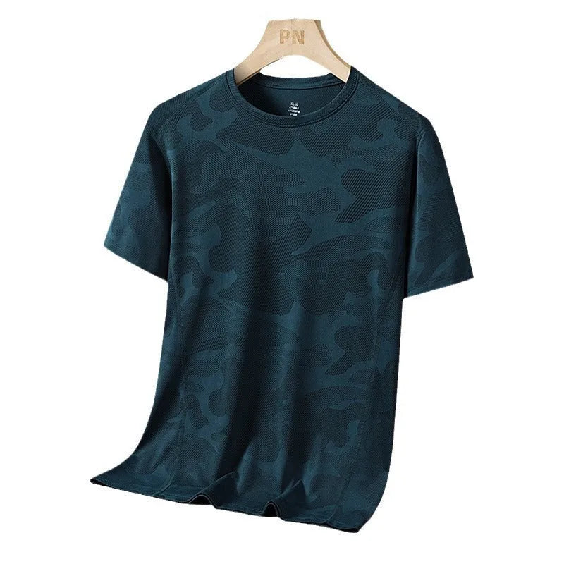 Men's loose-fit camouflage pattern summer top in quick-dry nylon, shown in Army Green.