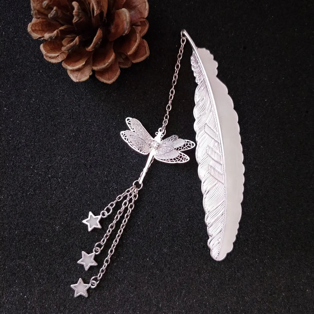 Luminous retro pure copper feather bookmark with glowing accents