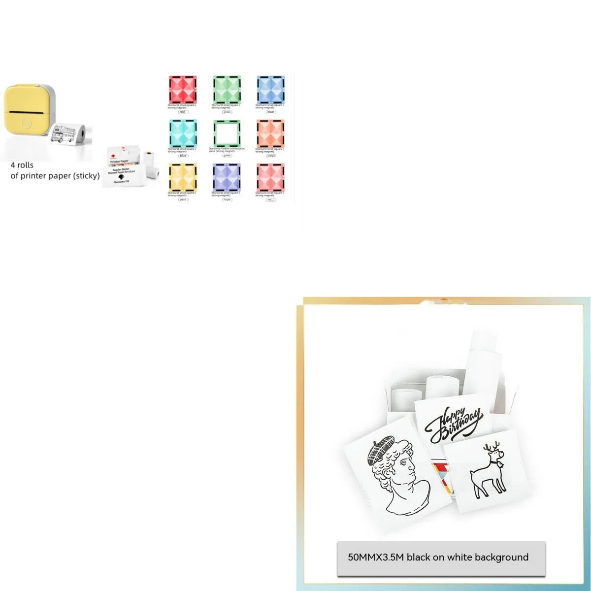 Portable mini thermal label printer in white, 87mm by 90mm by 40mm, with Bluetooth connectivity and inkless printing