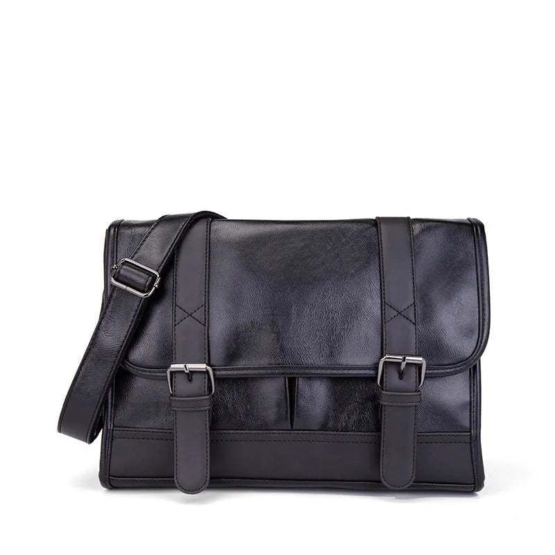 Black Korean style men's anti-theft commuter backpack made from PU material