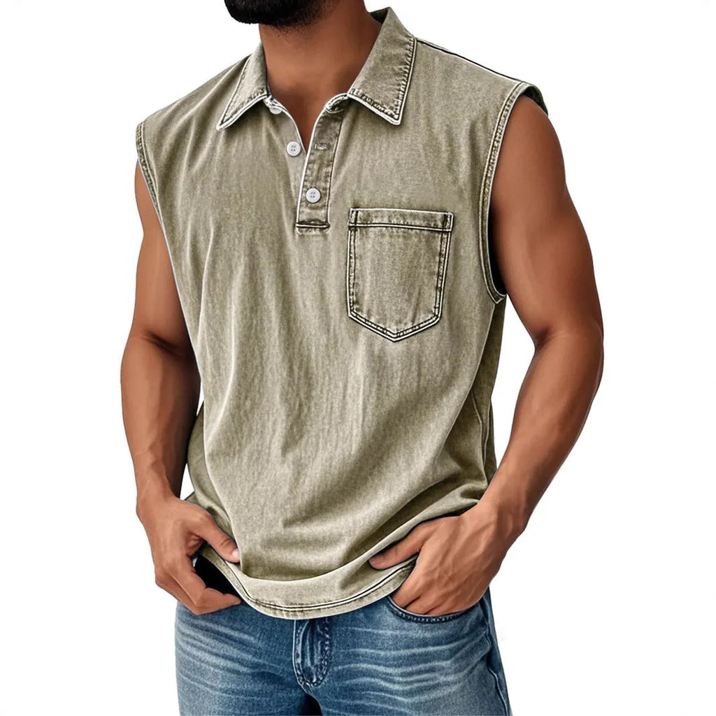 Men's loose fit polo shirt with 3D digital print design on short sleeves and button front.