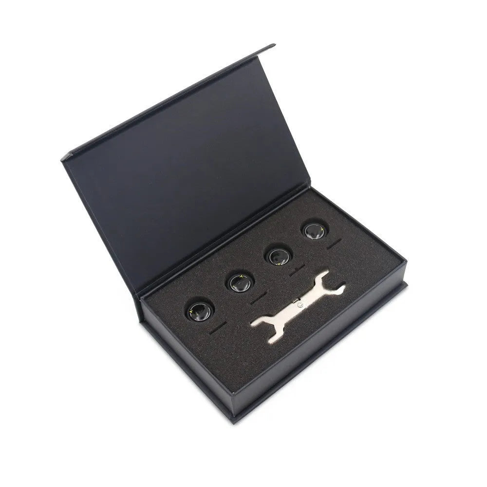 Bluetooth 5.0 automotive tire pressure monitor set with four external sensors and installation tools