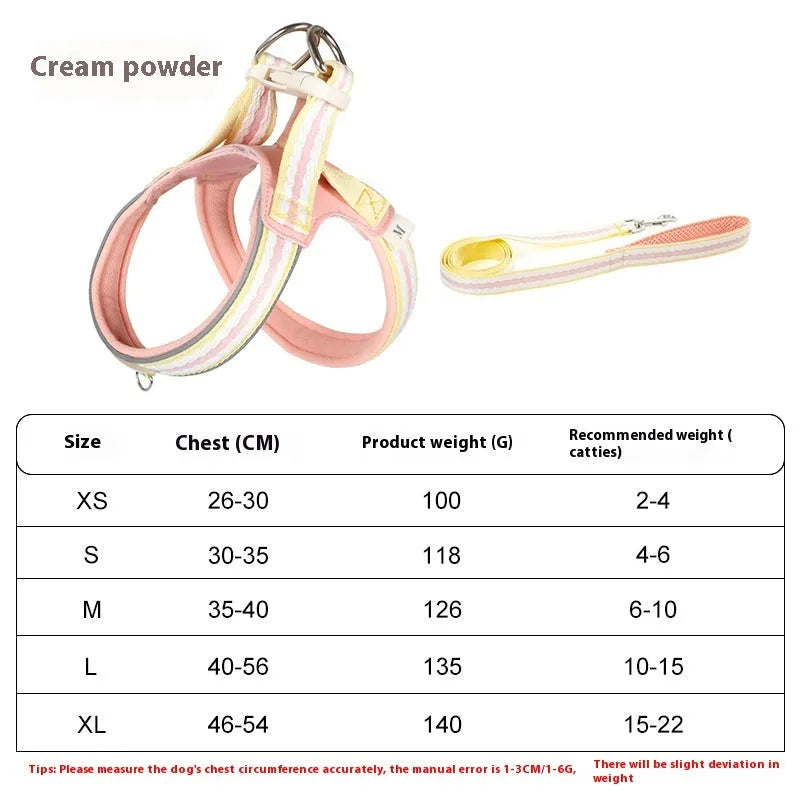 Polyester dog harness with Y-shaped chest strap and integrated hand-holding rope in four colour options