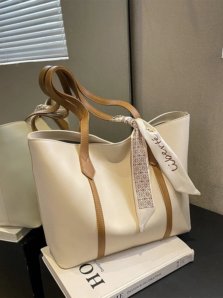 Women's large capacity casual tote bag in bucket design showing six colour options