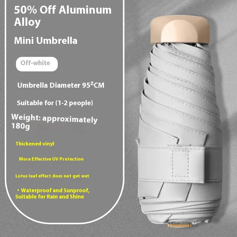 Five-fold compact umbrella with gradient vinyl sunshade canopy and six alloy bones in multiple colour options