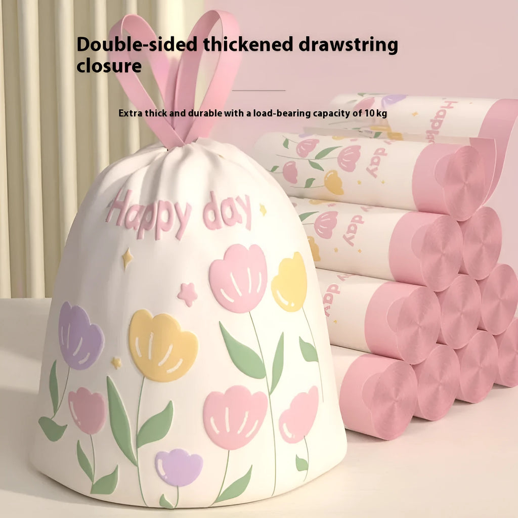 Pink drawstring garbage bags with argy wormwood, size 44cm x 48cm, in a pack.