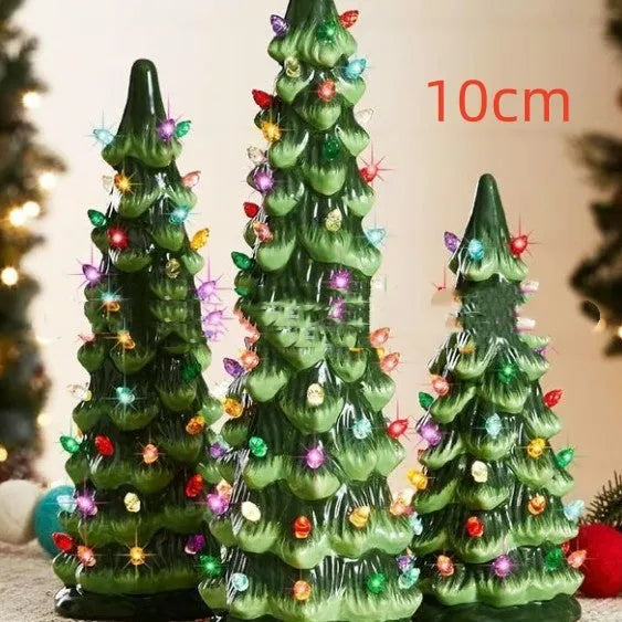 Set of three white resin Christmas tree lamp ornaments in 20cm, 25cm, and 30cm sizes with LED lights.