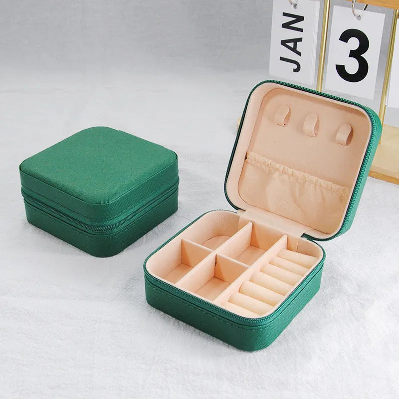 Small leather ins style jewellery box 10x10x5cm cross pattern colours portable storage