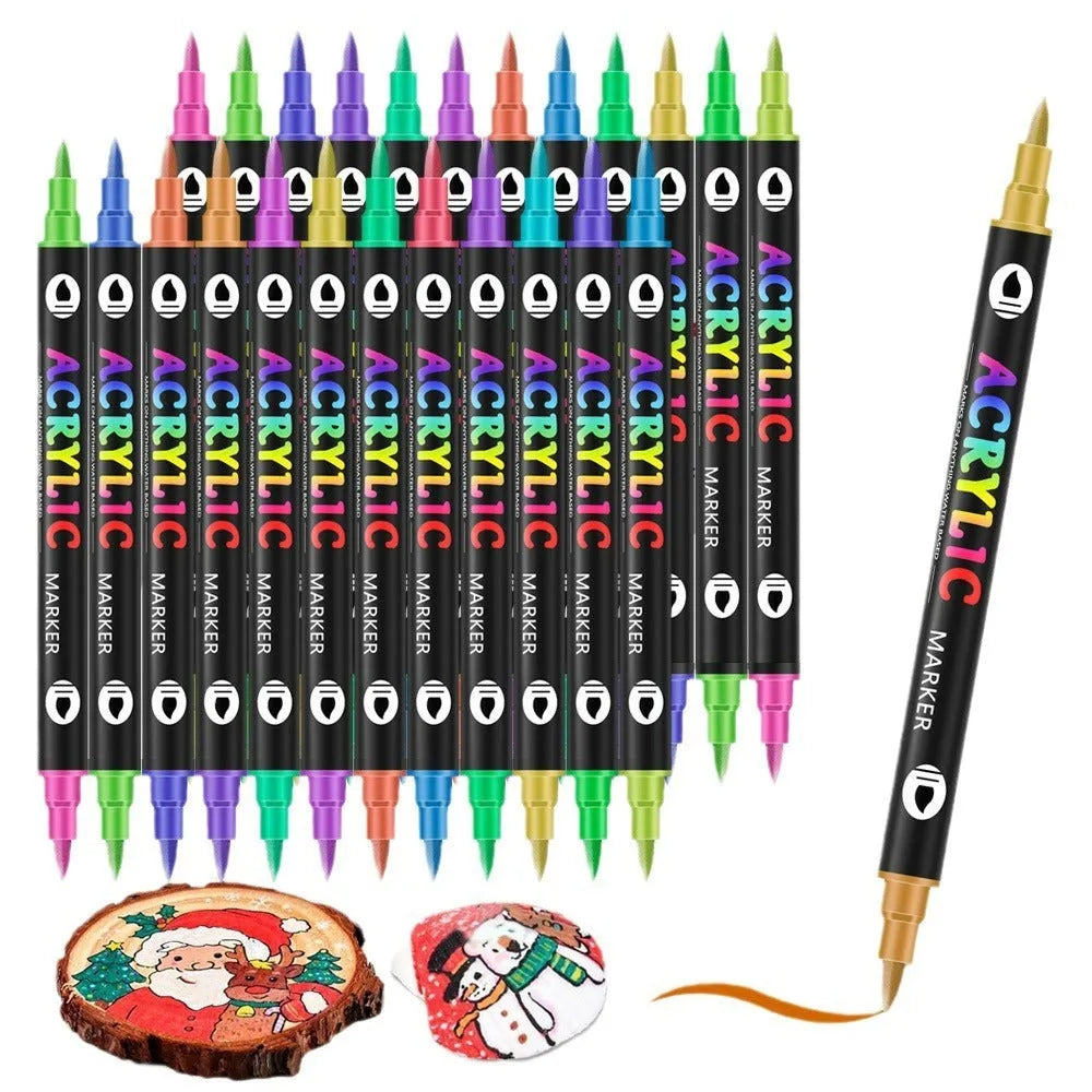 Set of double-ended washable acrylic marker pens with quick-drying opaque ink in various colours