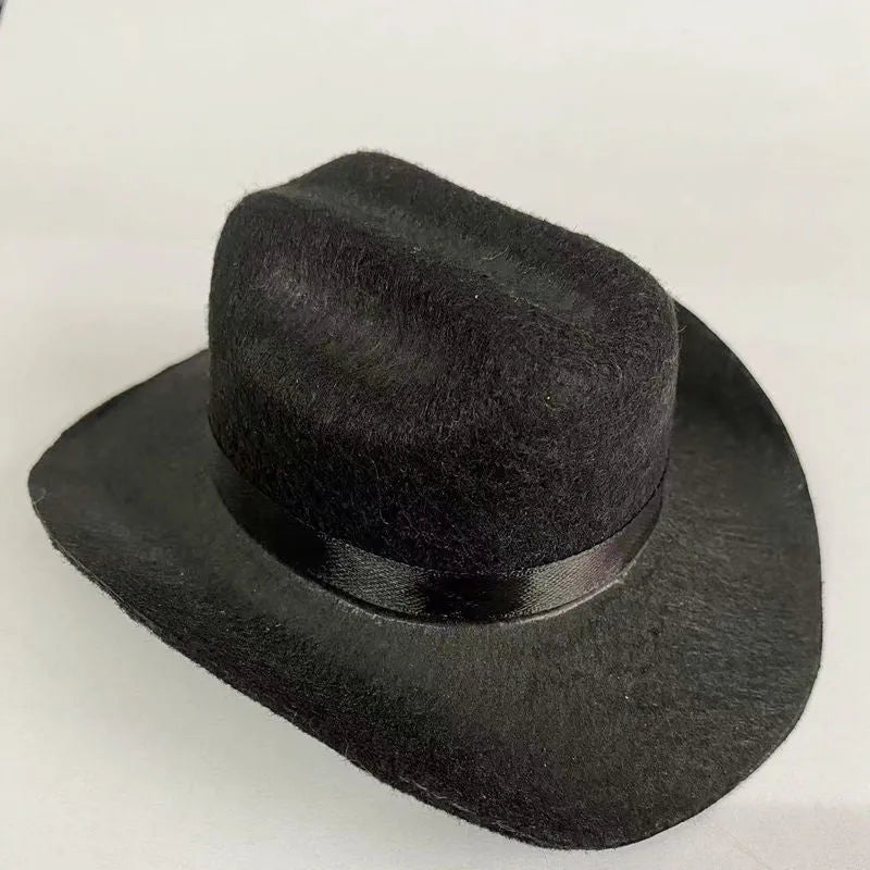 British-style brown cowboy hat for a cat with a black ribbon trim.