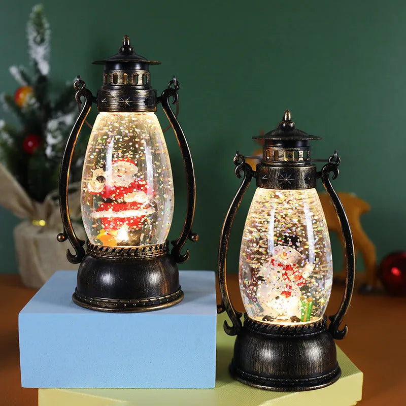 Crystal ball LED Christmas oil lamp decoration in snowman or elderly figure design