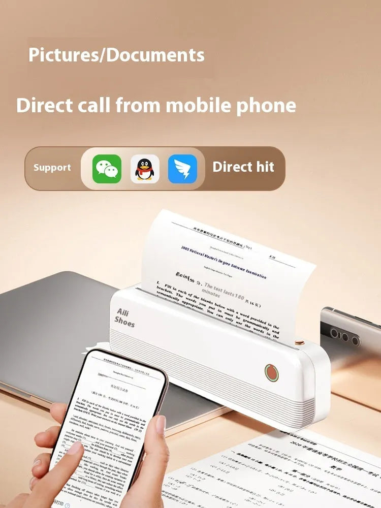 Ailixiong P40 small portable thermal printer in white or Tiffany blue on a desk.