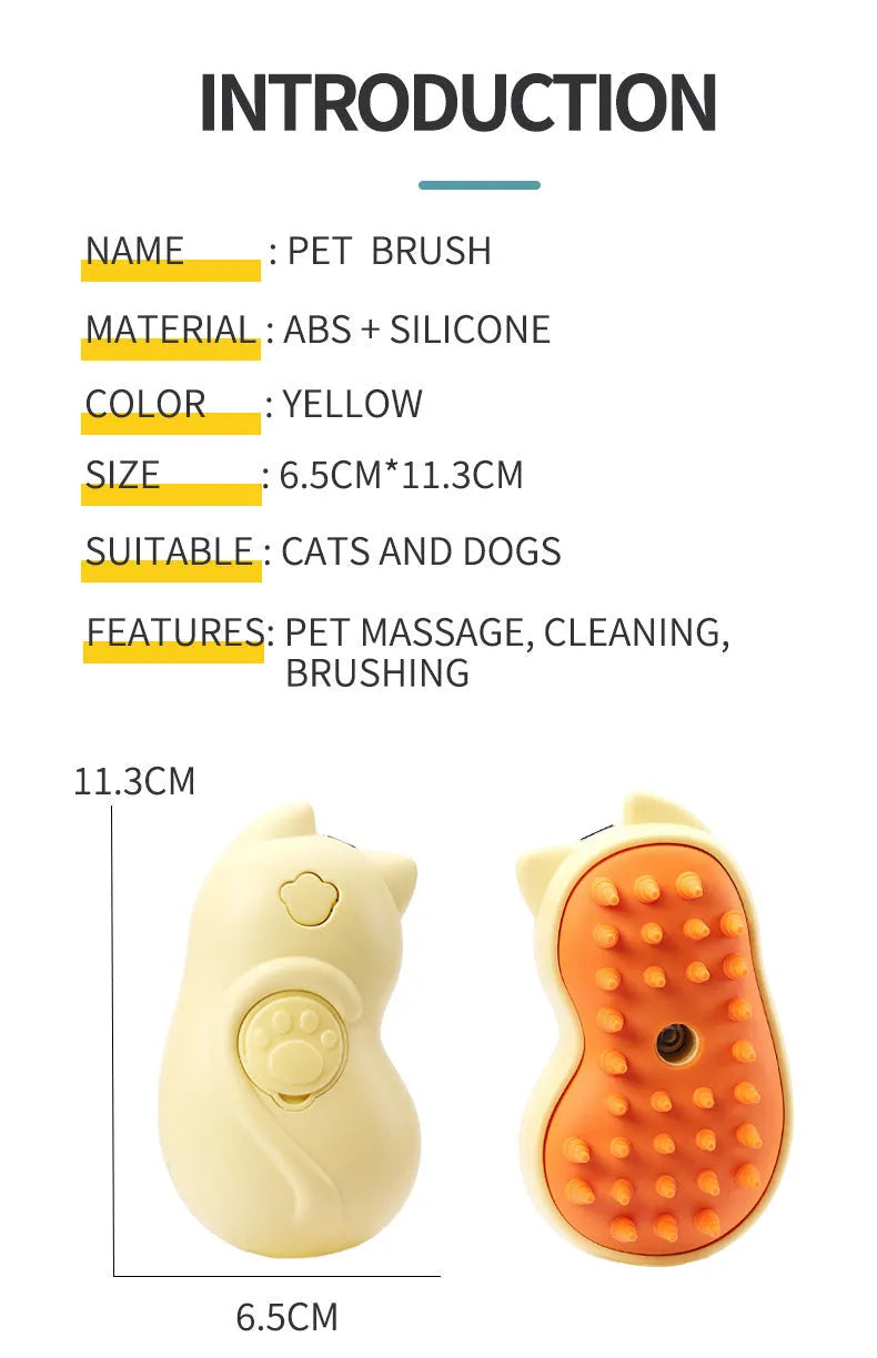 Yellow electric disposable spray brush for pet hair removal and massage cleaning