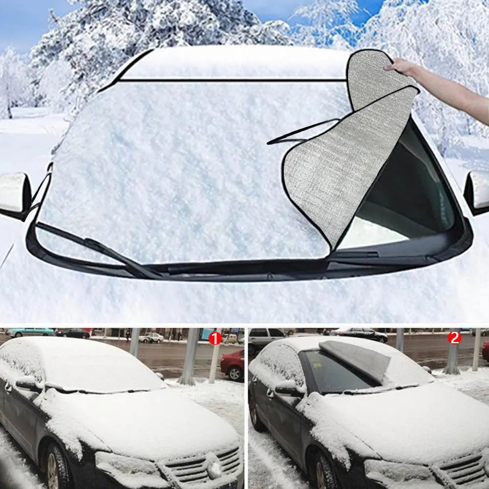 Car snow protection front gear cover made of aluminium foam polyester fabric, size 130cm by 70cm.