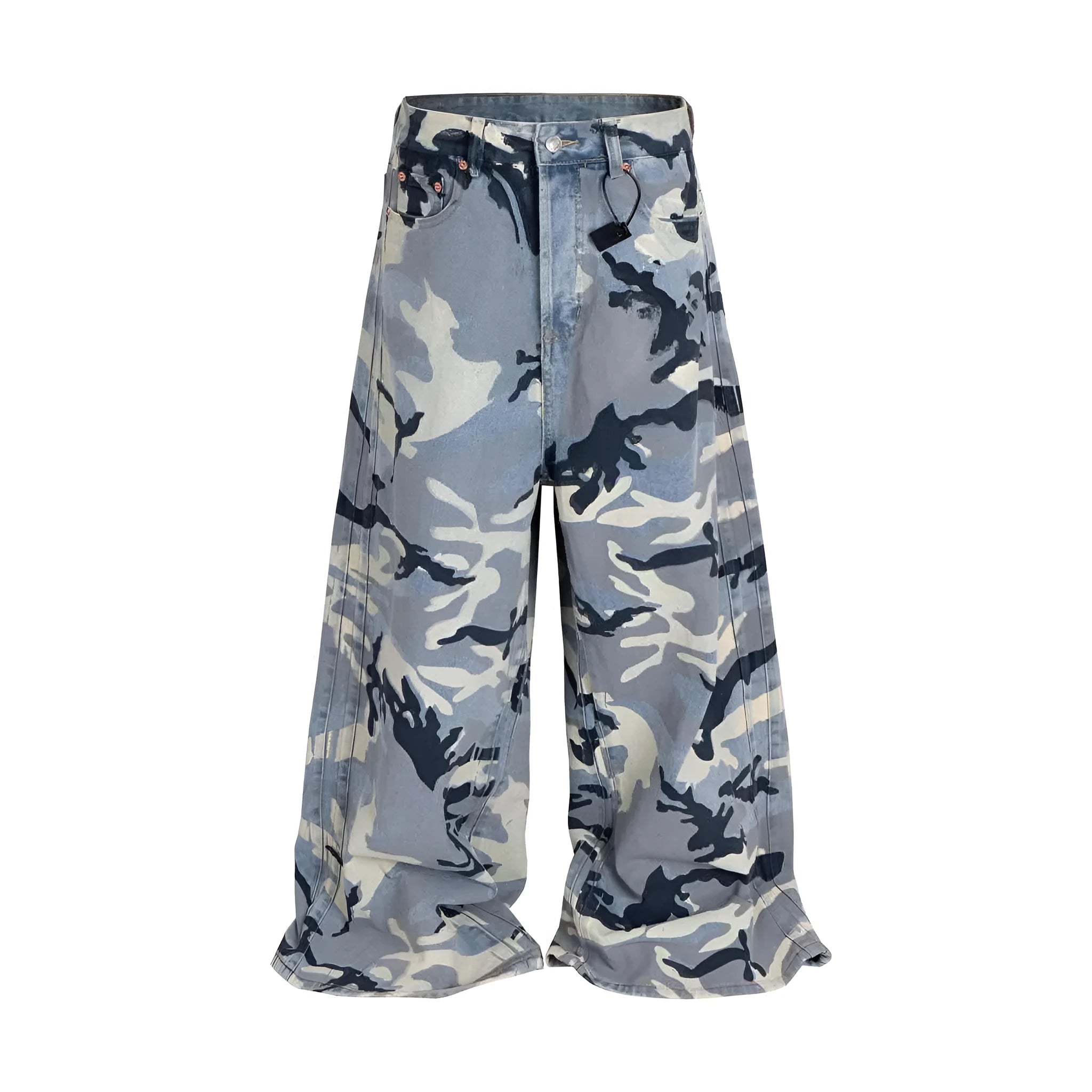 Snow camouflage blue loose fit jeans with micro-elastic stretch in cotton denim