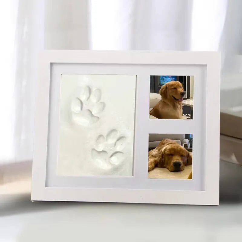 Pet paw print DIY kit with modelling clay and commemorative photo frame for cats and dogs