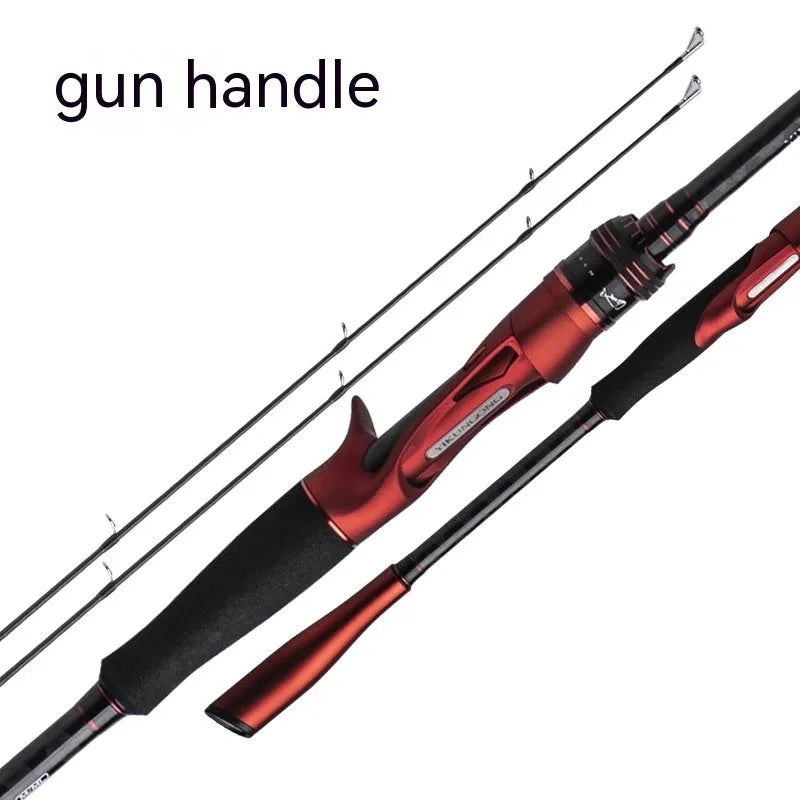 Carbon ultralight fishing rod showing straight handle and pikestaff handle options in 2.1m and 2.4m lengths.