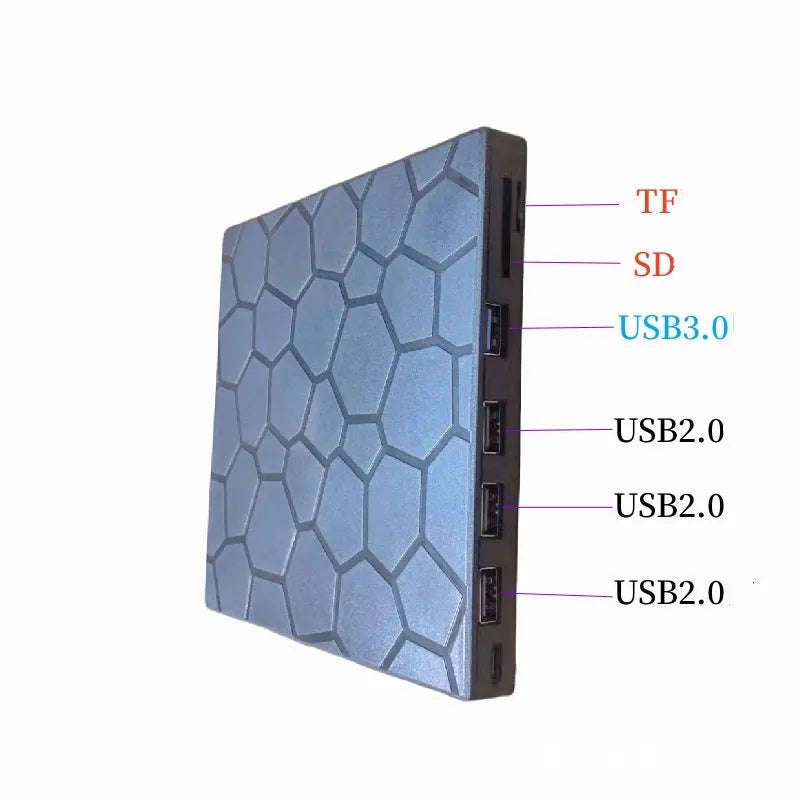 Black external CD drive with USB cable for computer disc reading and writing