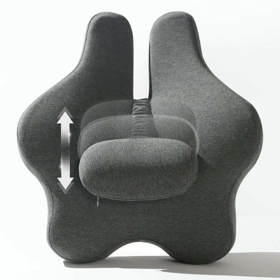 Black memory foam lumbar support cushion for car seat measuring 50cm by 47cm.